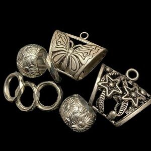 8pc Scarf Slide Bundle Pewter Silver Butterfly Flower Star Bail Pendant Spacer